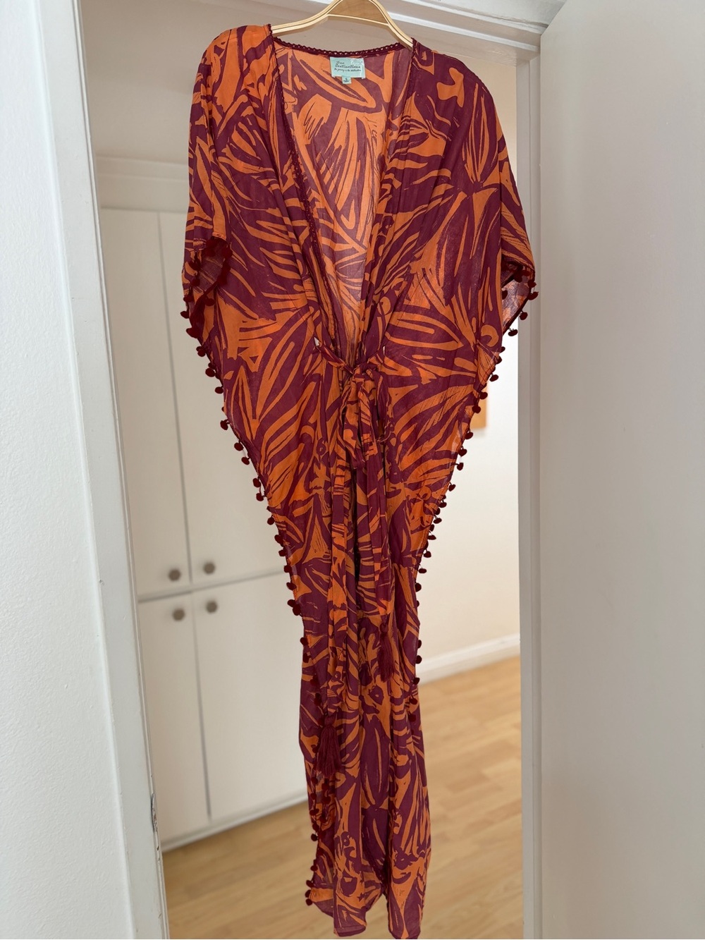 Boho Tie-Front Swim Coverup - Orange & Burgundy